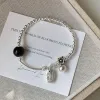 s925 sterling silver Good News Happens Black agate round bead bracelet, retro and aged, niche and versatile commuting bracelet silver jewelry Item Picture